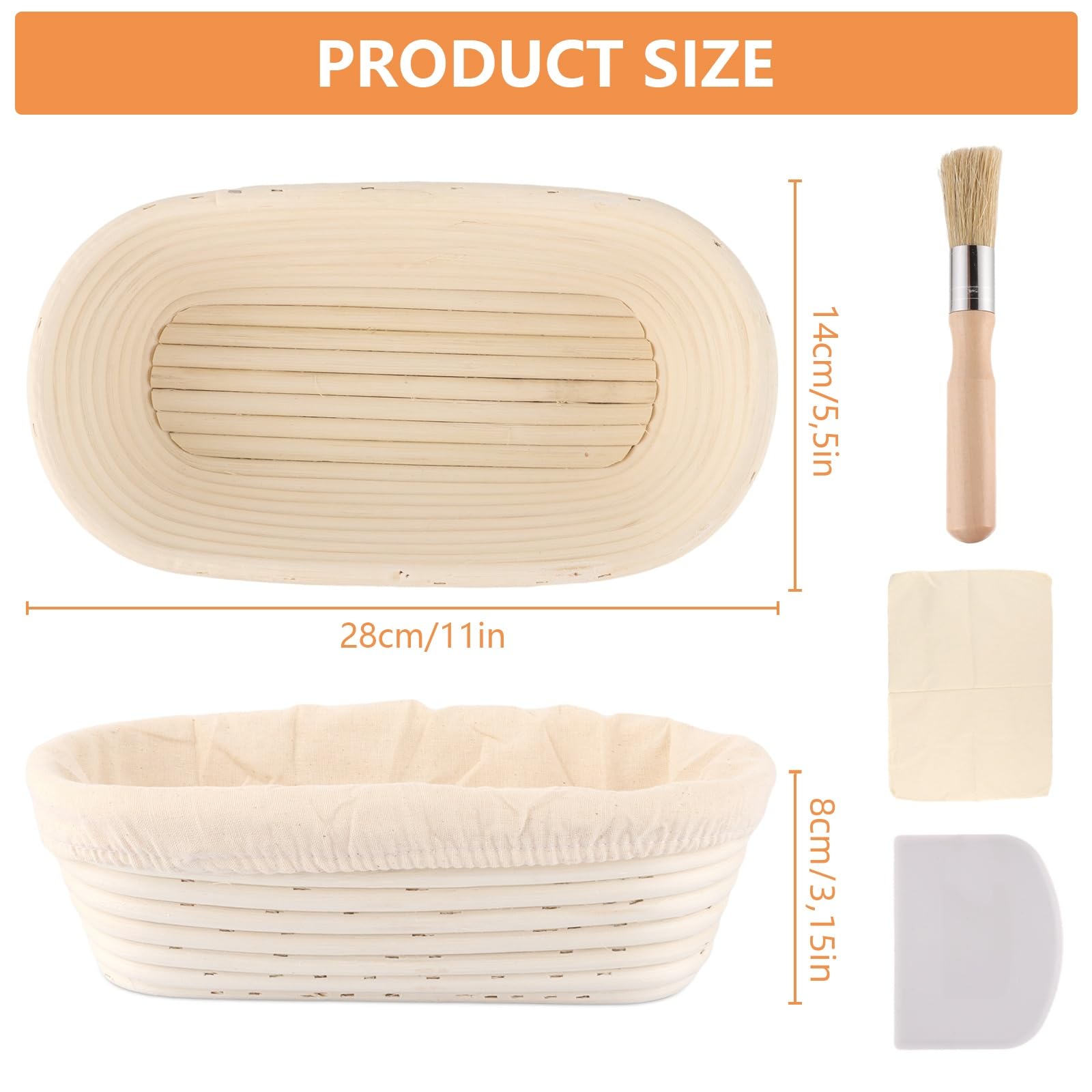 Set di 2 Cestino Lievitazione Pane, Silicone Cestini da Rotondo & Ovale con Coltello da Panettiere, Pieghevoli, Facili da Pulire e da Riporre, Adatti ai Panettieri Professionisti e All'Uso Domestico