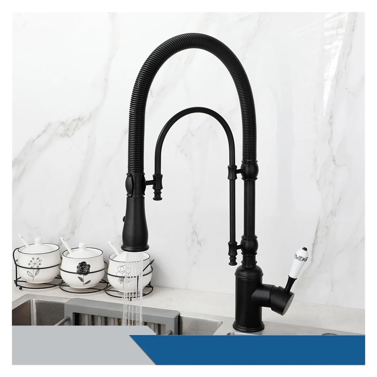 Jvddi Nero Pull Down Kitchen Sink Faucet Hot & Cold Mixer Crane Tap With Dual Spout Deck Mounted(Nero)