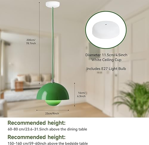 Miniatura 3 de Lámpara colgante de maceta retro nórdica, 78.7 pulgadas, cable ajustable, lámpara colgante de metal para cocina, comedor, sala de estar de 9.1