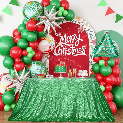 PartyDelight Green Sequin Tablecloth 90x90 Inch Tablecloth Glitter Tablecloth for Party Baby Shower Christmas Decorations