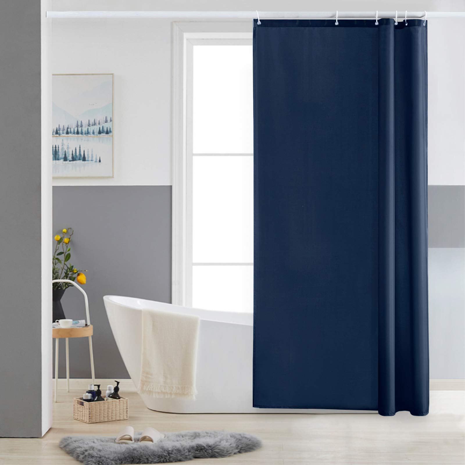 Furlinic Shower Curtain Mould Proof Resistant Wetroom Bathroom Polyester Fabric White 7ft Shower Curtains Liner Waterproof Rustproof Washable Weighted with 12 Hooks Extra Long 180x210cm 72x84. — view 116