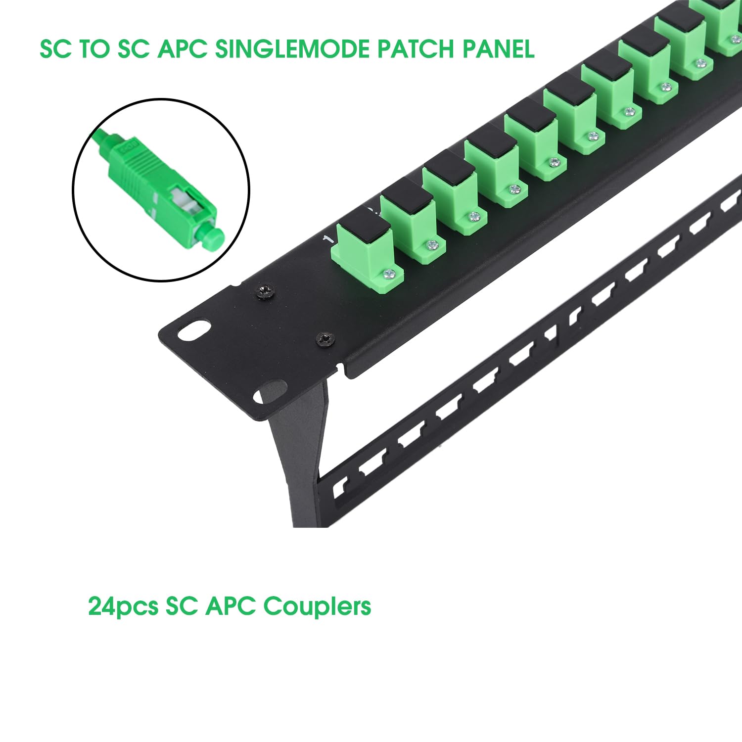 Panneau de brassage en fibre optique 1U avec 24 adaptateurs fibre optique monomode SC APC pour racks standard de 48,3 cm, 1 pièce