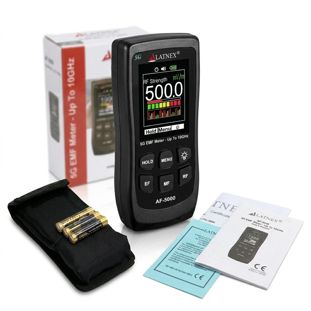 LATNEX AF-5000 5G EMF Meter RF Detector Tester e lettore con certificato di calibrazione - Test e misure RF e microonde, 3 assi Gauss o Tesla campi magnetici e campi ELF elettrici