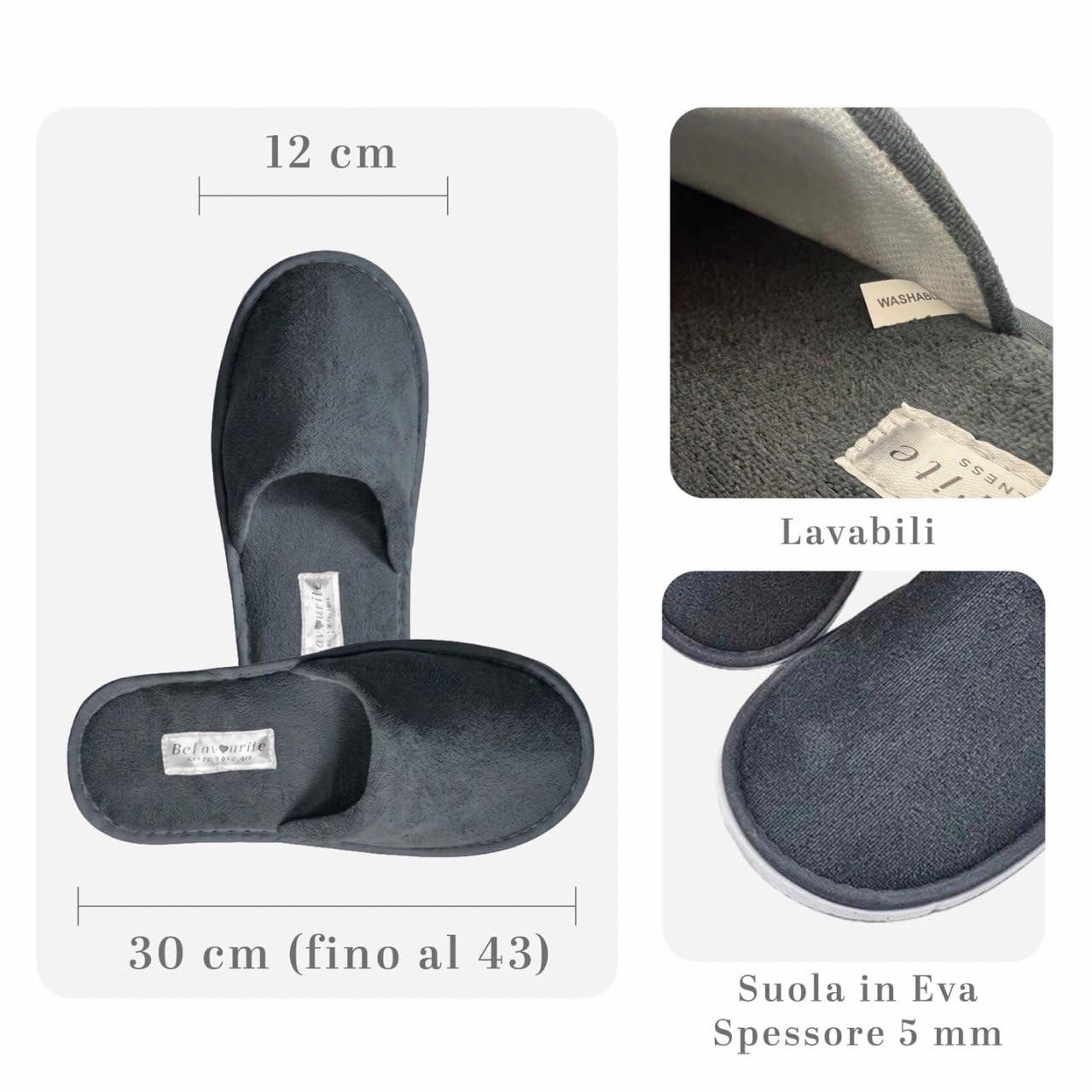 Set 6 Paia Ciabatte Ospiti Lavabili Lavatrice | 3 Tortora (fino al 40) + 3 Antracite (fino al 43) | pantofole per ospiti Antiscivolo, Suola 5mm, Unisex, Ideali per Casa, Hotel, B&B e Spa
