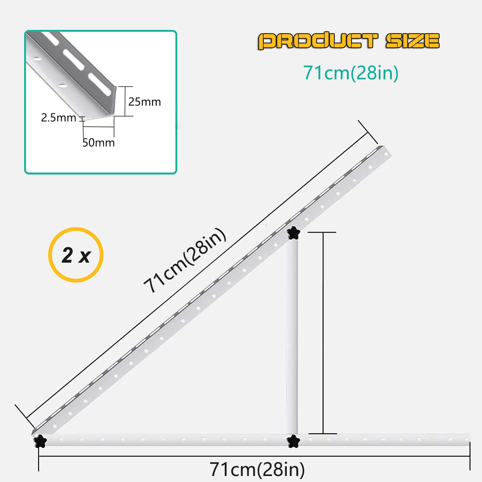Staffa per Rack per Montaggio su Pannello Solare da 28" Staffe di Montaggio inclinabili Regolabili per Pannello Solare con Gambe Pieghevoli Supporto per Pannelli solari da 150 W