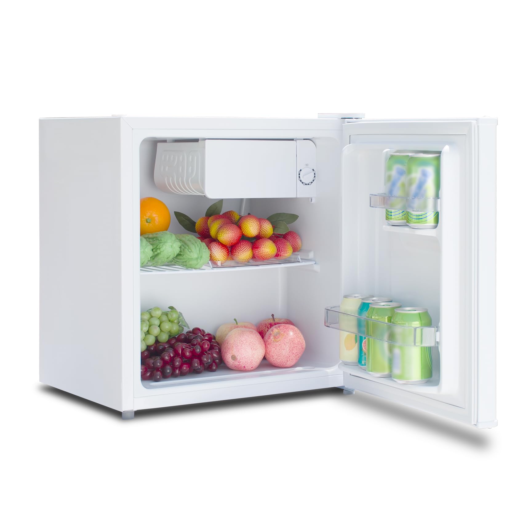 Nevera Pequeña de 46 Litros, Silencioso y Frigorificos Pequeños con Puerta Reversible, Mini Neveras con Estante y Cajón para Habitacion, Dormitorio, Cocina y Oficina, Blanco
