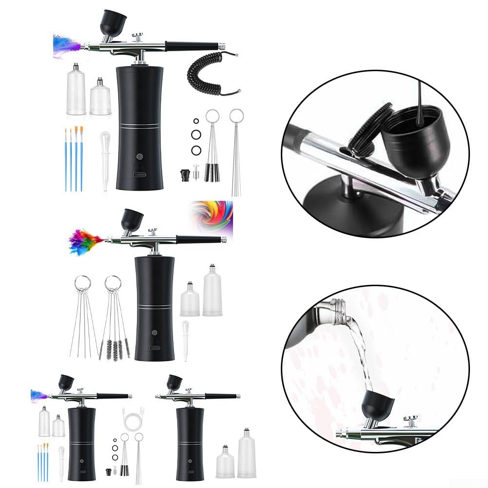 Innovador sistema de aerógrafo inalámbrico ideal para pintura de automóviles, arte de uñas y manualidades (negro A)