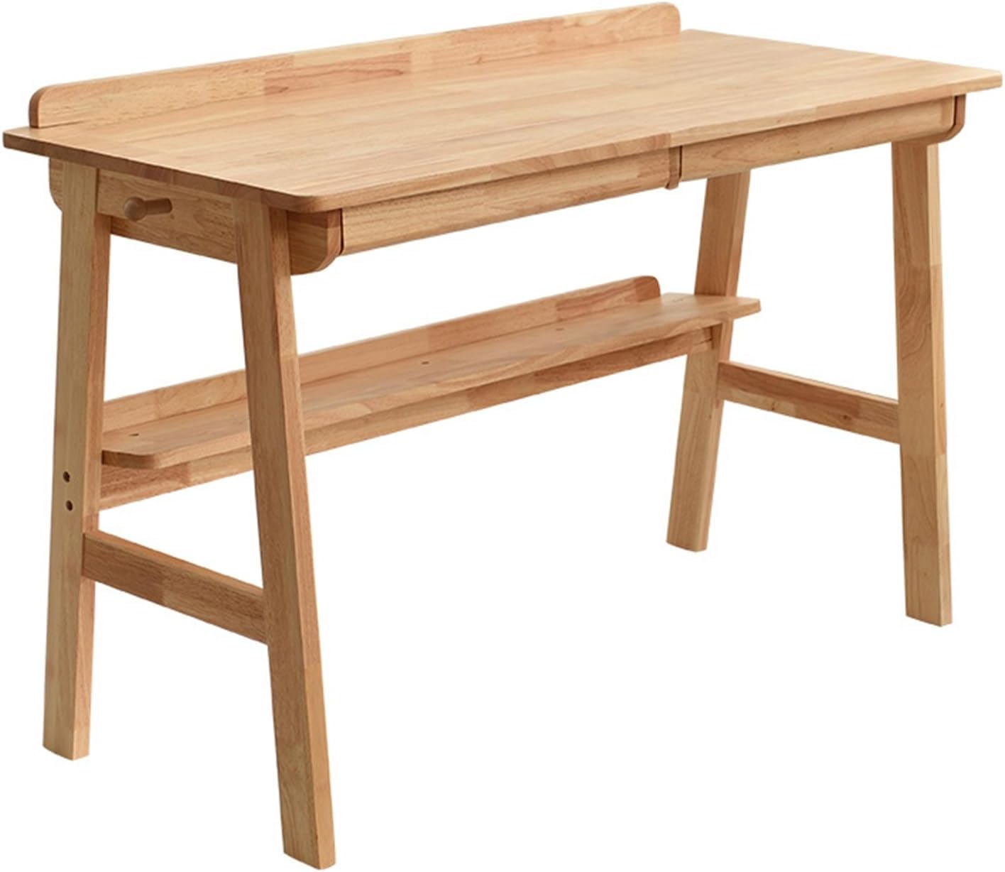 Natural Real Wood Computer Desk With Drawer, Writing Study Table For Student, Gaming