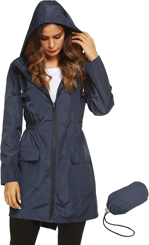 LOMON Women Waterproof Lightweight Rain Jacket Active Outdoor Hooded Raincoat ISCC PLUS