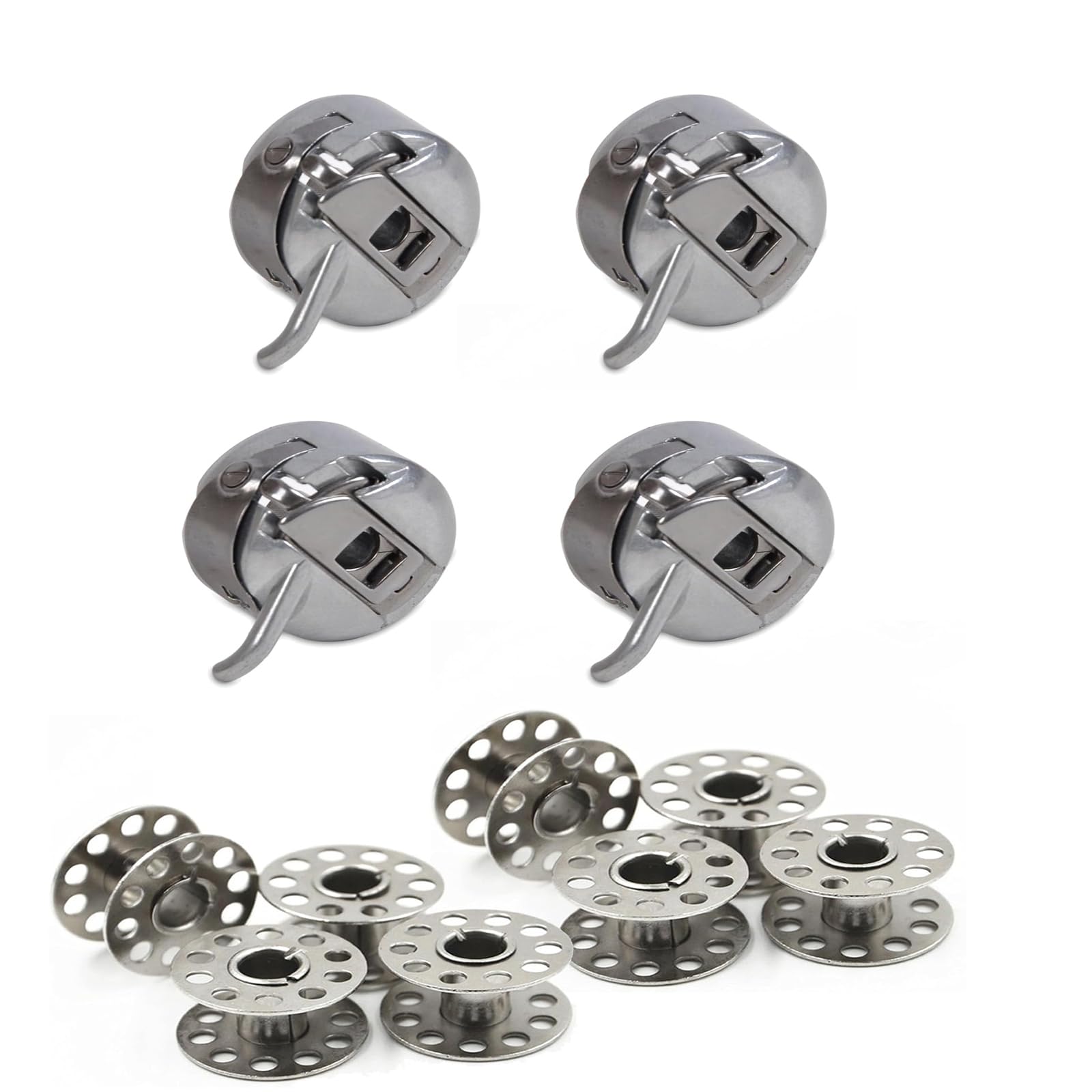 4 Bobbin Case and 16 Metal Bobbins - Will Fit Singer, Brother, Janome, Toyota, New Home & More Domestic Sewing Machines