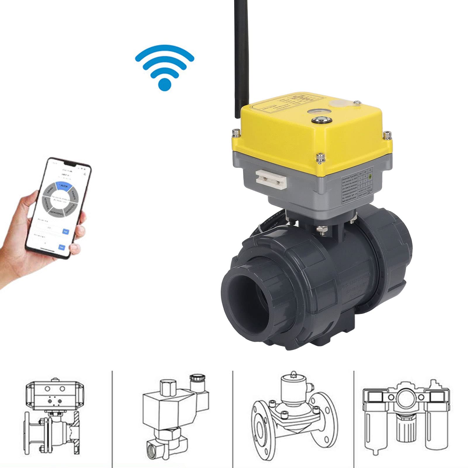 Fockety Válvula de Bola Eléctrica, WiFi IP67 Impermeable 50N.M Torsión App Control Remoto Válvula de Bola Motorizada Universal Monitoreo en Tiempo Real Controlador de Válvula Inteligente (DN40)