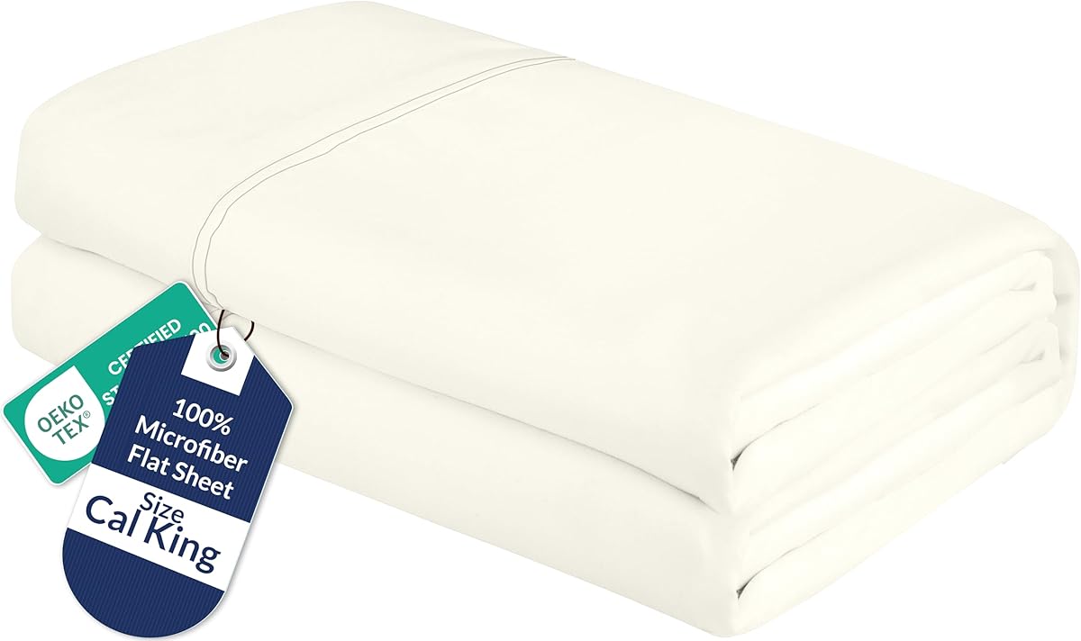 Royale Linens Twin Flat Sheet - Ultra Soft Brushed 1800 Microfiber Flat Sheets Only - Wrinkle Free & Stain Resistant - Hotel Quality Top Sheet for Bed - (KingCal, Ivory)
