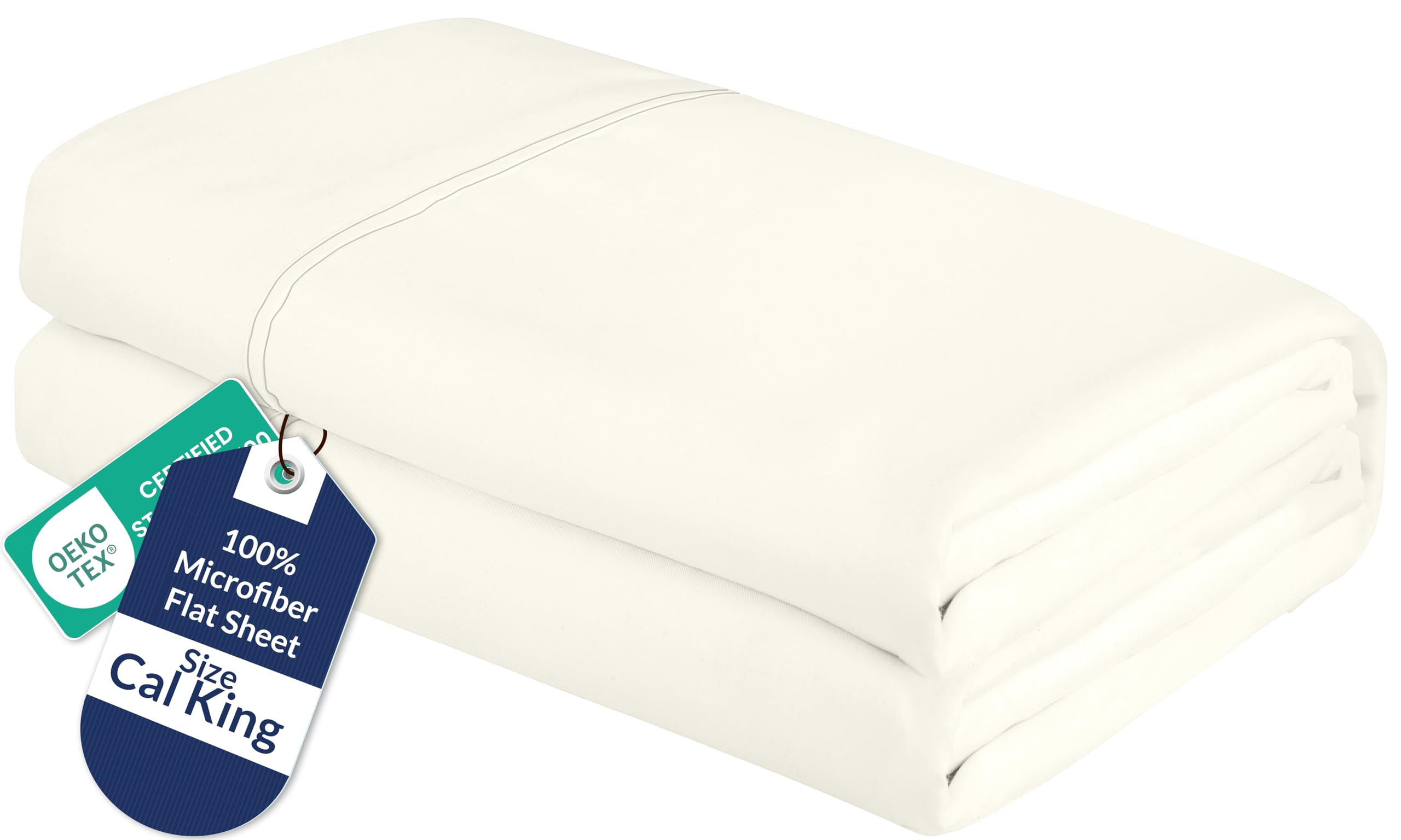 Royale Linens Twin Flat Sheet - Ultra Soft Brushed 1800 Microfiber Flat Sheets Only - Wrinkle Free &amp; Stain Resistant - Hotel Quality Top Sheet for Bed - (KingCal, Ivory)