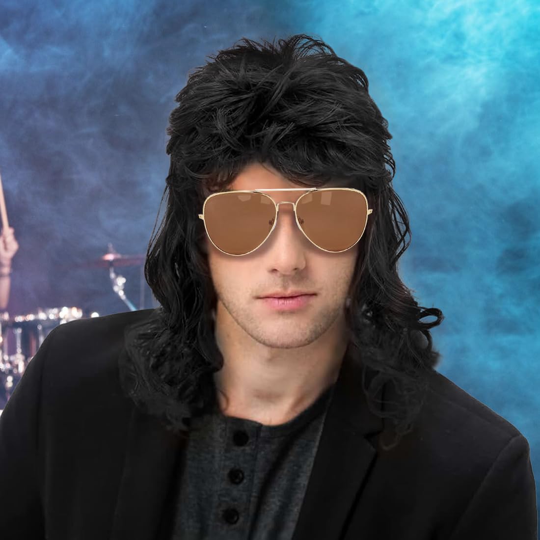 Peruka Rock z lat 80, peruka czarna męska, peruka do włosów Cosplay Halloween kostium na imprezę