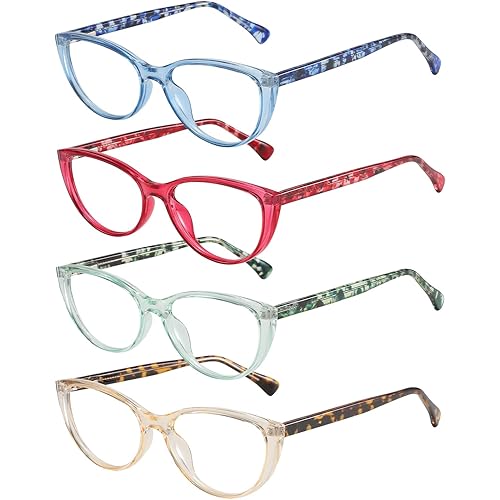Przene 4 Pack Blue Light Blocking Reading Glasses,Readers for Women and Men with Spring Hinge