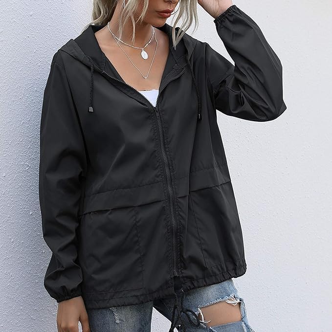 Hooded Rain Jacket For Women Spring Jackets Lightweight Windbreaker Running Jacket Outerwear With Pockets4