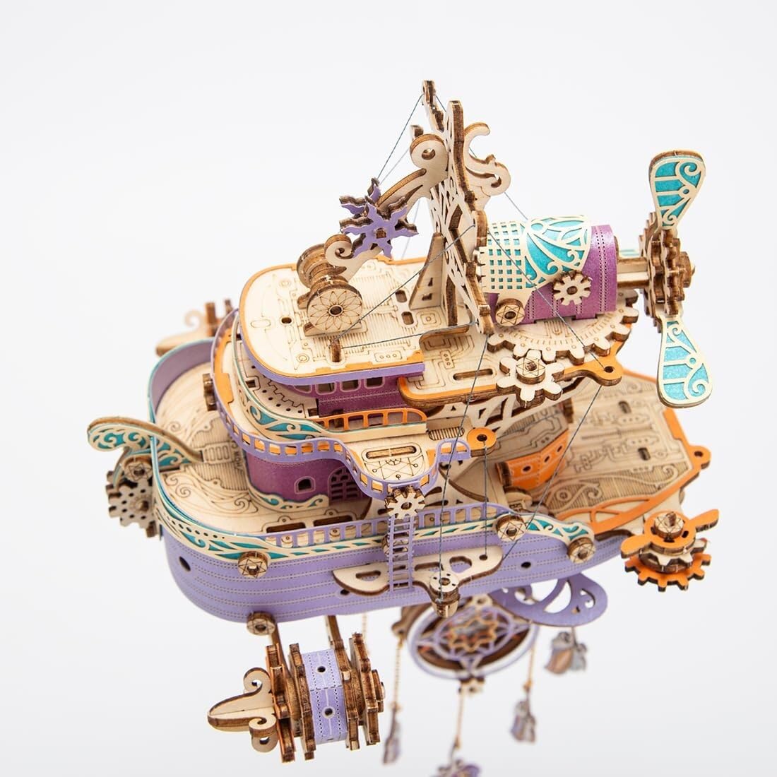 Maqueta 3D de Madera para Armar Dirigible Steampunk Rompecabezas Manualidad Creativa Nave Voladora con Atrapasueños Decoración Hogar Regalo Mujeres Hombres(Purple)