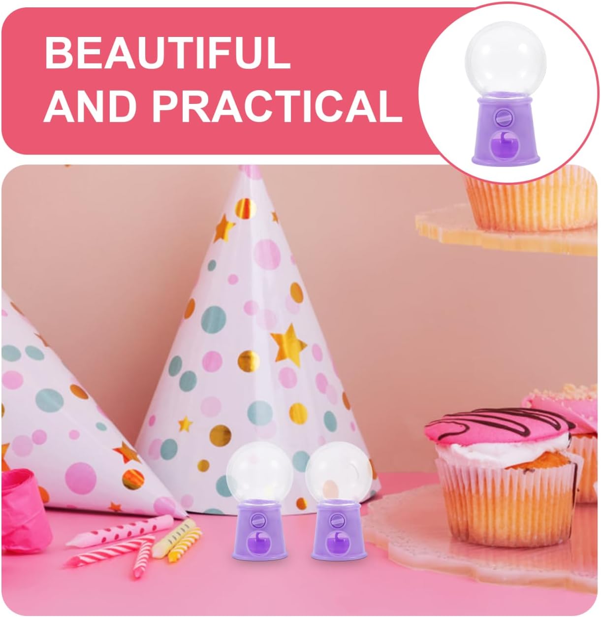 ibasenice 2Pcs Mini Gumball Candy Dispenser Machine Plastic Candy Holder Toy for Kids Promoting Hand-Eye Coordination Creativity Party Treats Storage