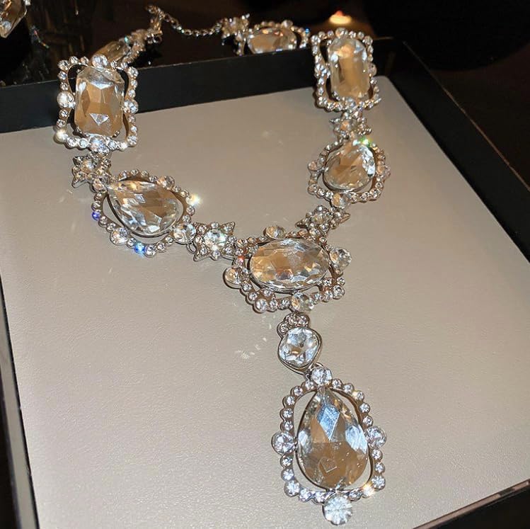 Secret for Longevity Extra Large Victorian Art Deco Antique Retro Vintage Style Silver Tone Clear Rhinestone Chunky Statement Wedding Bridal Prom Drag Queen Pageant Necklace - Image 5