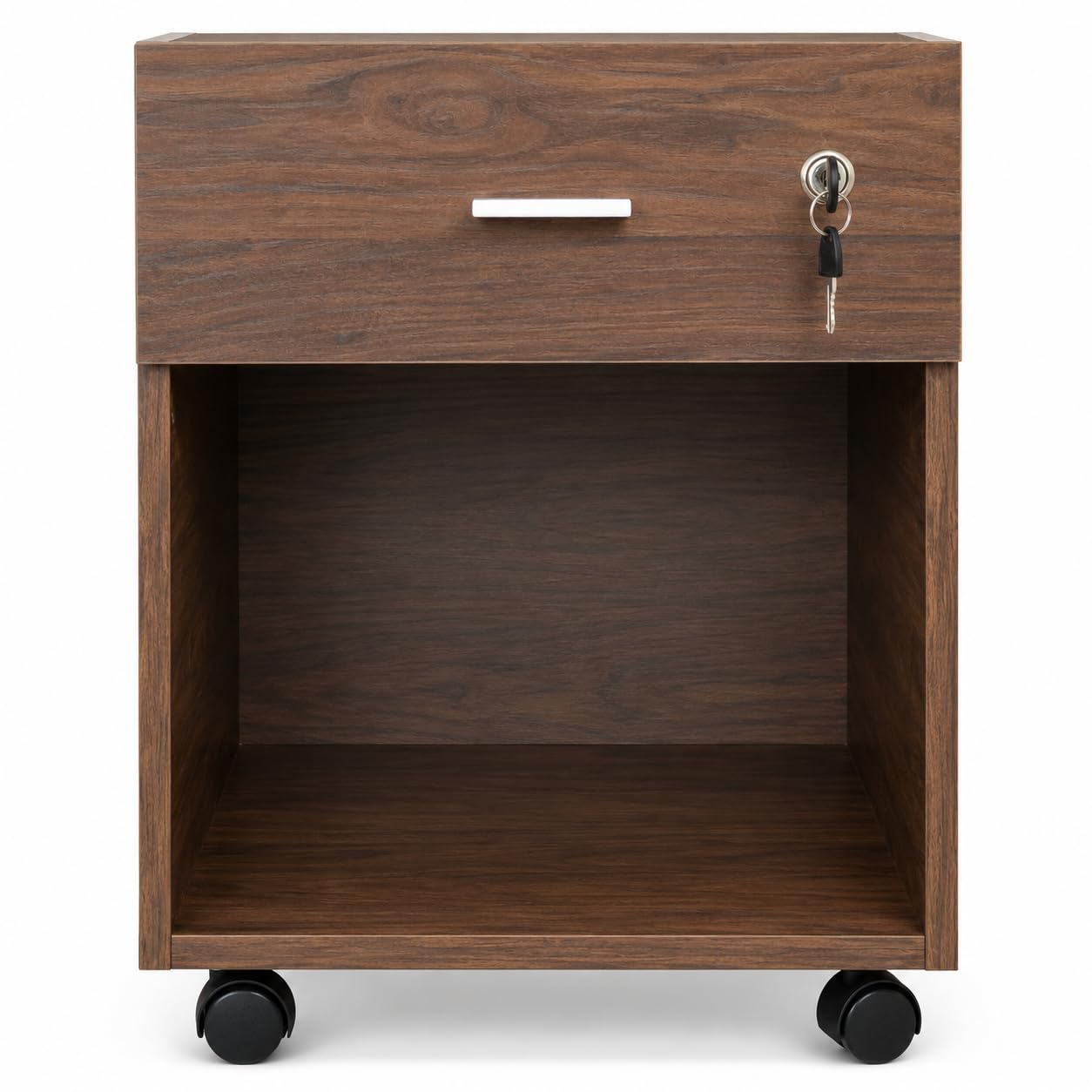 Cassettiera da ufficio con chiave e ruote, montata, cassettiera per scrivania, 40 x 51,5 x 56,6 cm (larghezza x altezza x profondità) (noce)