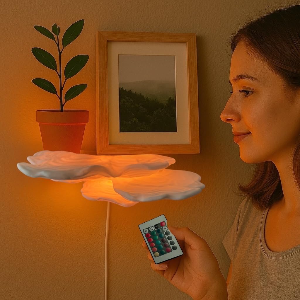 Layered Mushroom Shelf Lamp - 15-Color LED Wall Light - USB Powered - Organic Cottagecore Decor for Living Room, Bedroom, Office - Unique Fungi-Inspired Accent Shelf