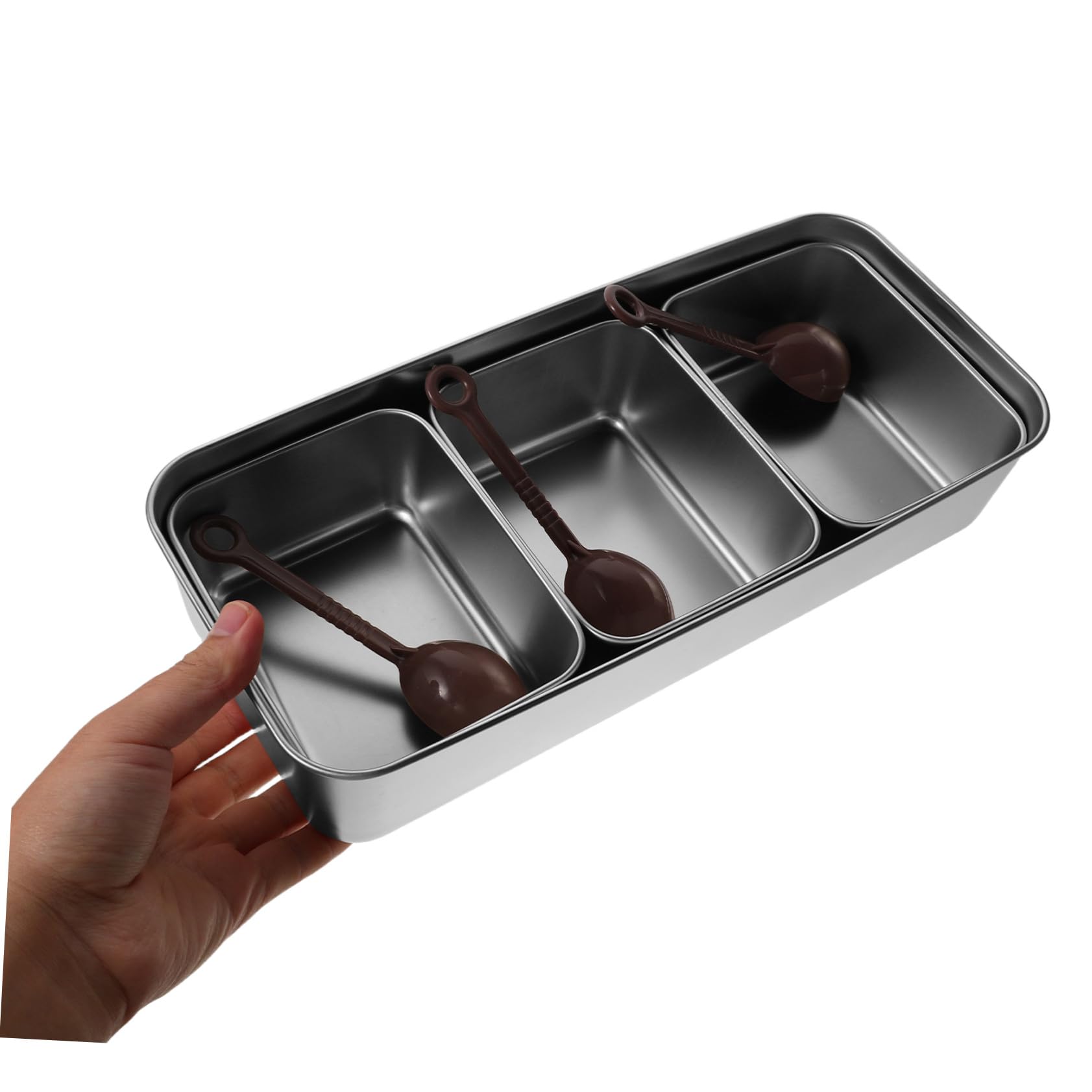 Ipetboom Scatola per Condimenti in Acciaio Inossidabile con 3 Scomparti, Coperchio e Cucchiaio, Organizzatore Compatto per Spezie da Cucina con Facile Pulizia e Accesso Rapido