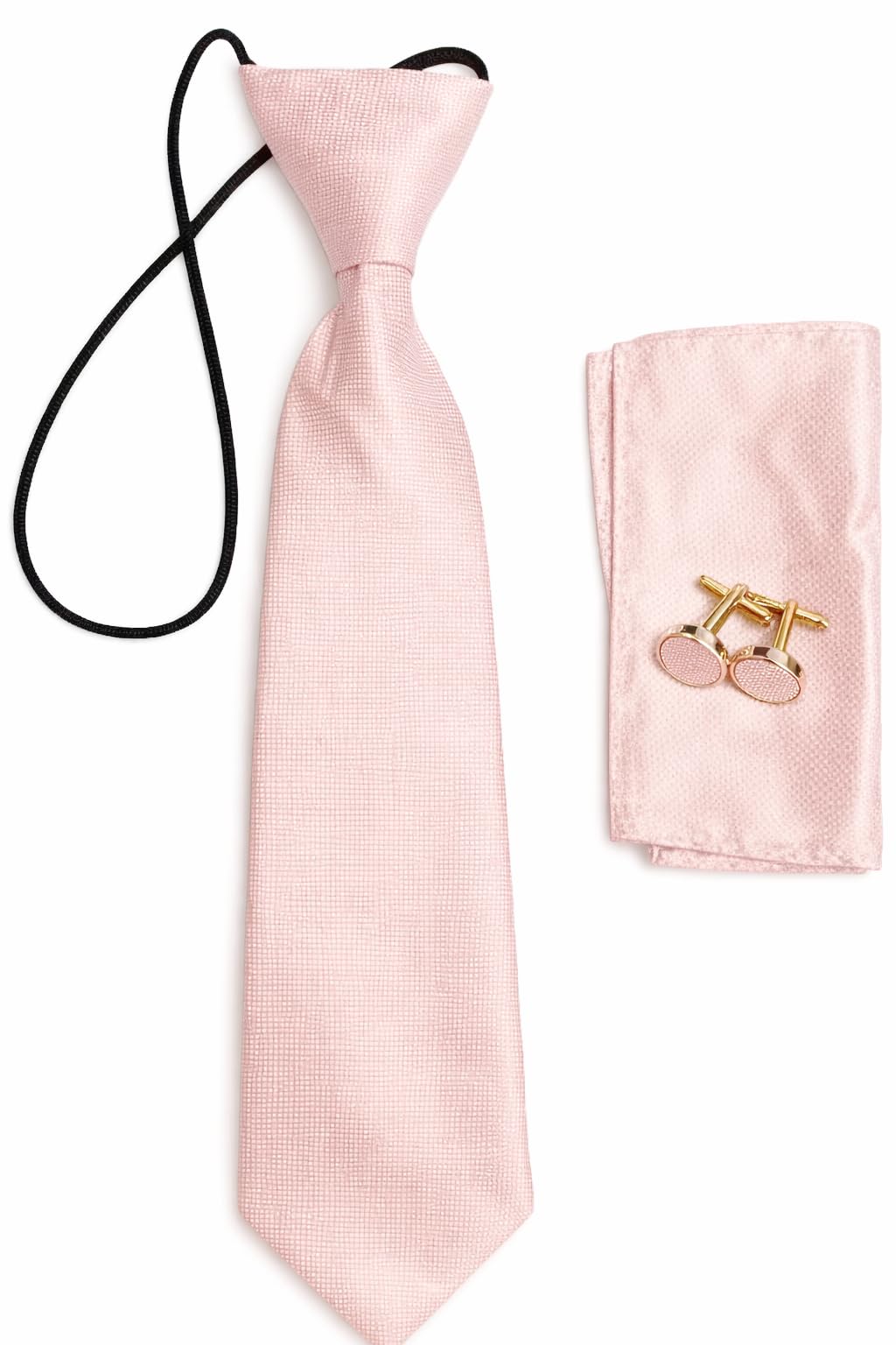 L&L® Kids Children Woven Silk Tie Set Cufflinks and Handkerchief Set Hanky Wedding (Pink)