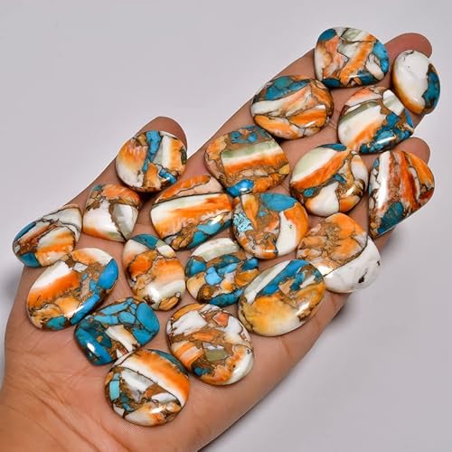 Damru™ 100 Cts (3 To 5 Pcs) Oyester Turquoise Natural Flat Back Mix A+ Quality Loose Cabochon For Jewelry Making, Wire Wrapping, Diy, Healing Rings Crystals, Pendants, Wedding Gift #TOP1