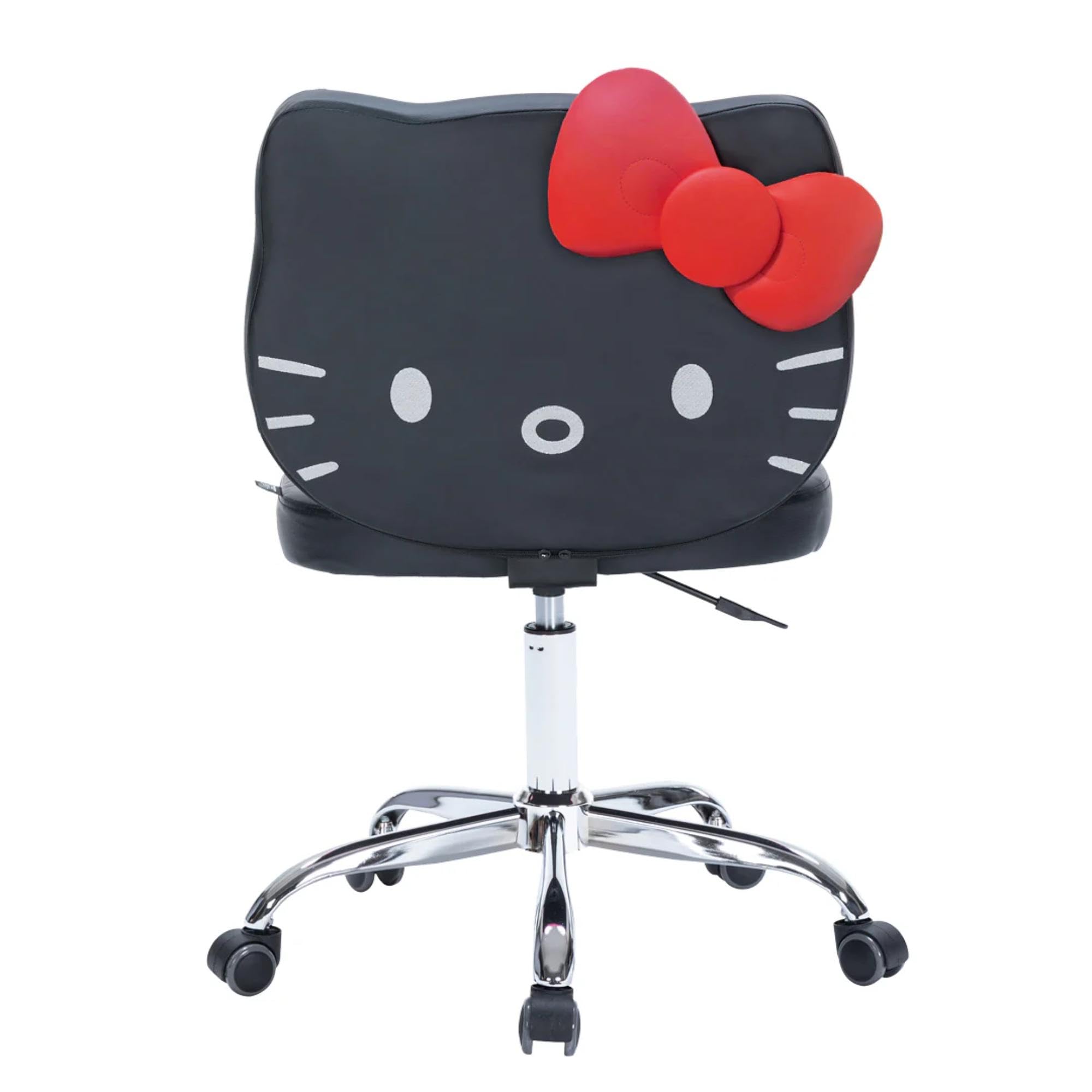 Impressions Vanity Hello Kitty Faux Leather Swivel Vanity Chair for Makeup Desk, Armless Desk Chair with 5 Smooth Wheels, Adjustable Height, 360 Degree Spin, Comfy Foam Padded Seat and Backrest