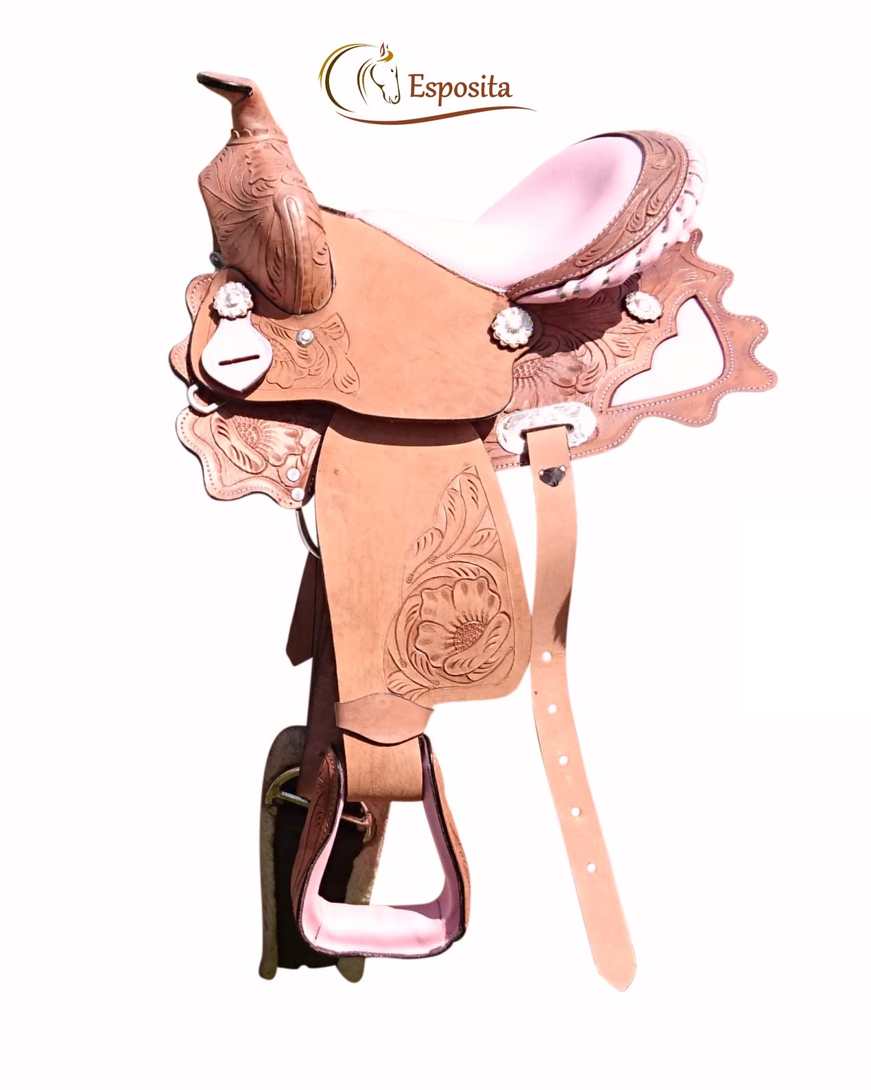 Esposita Westernsattel Princess für Pony und Shetty echtes Leder mit Rosa 10"