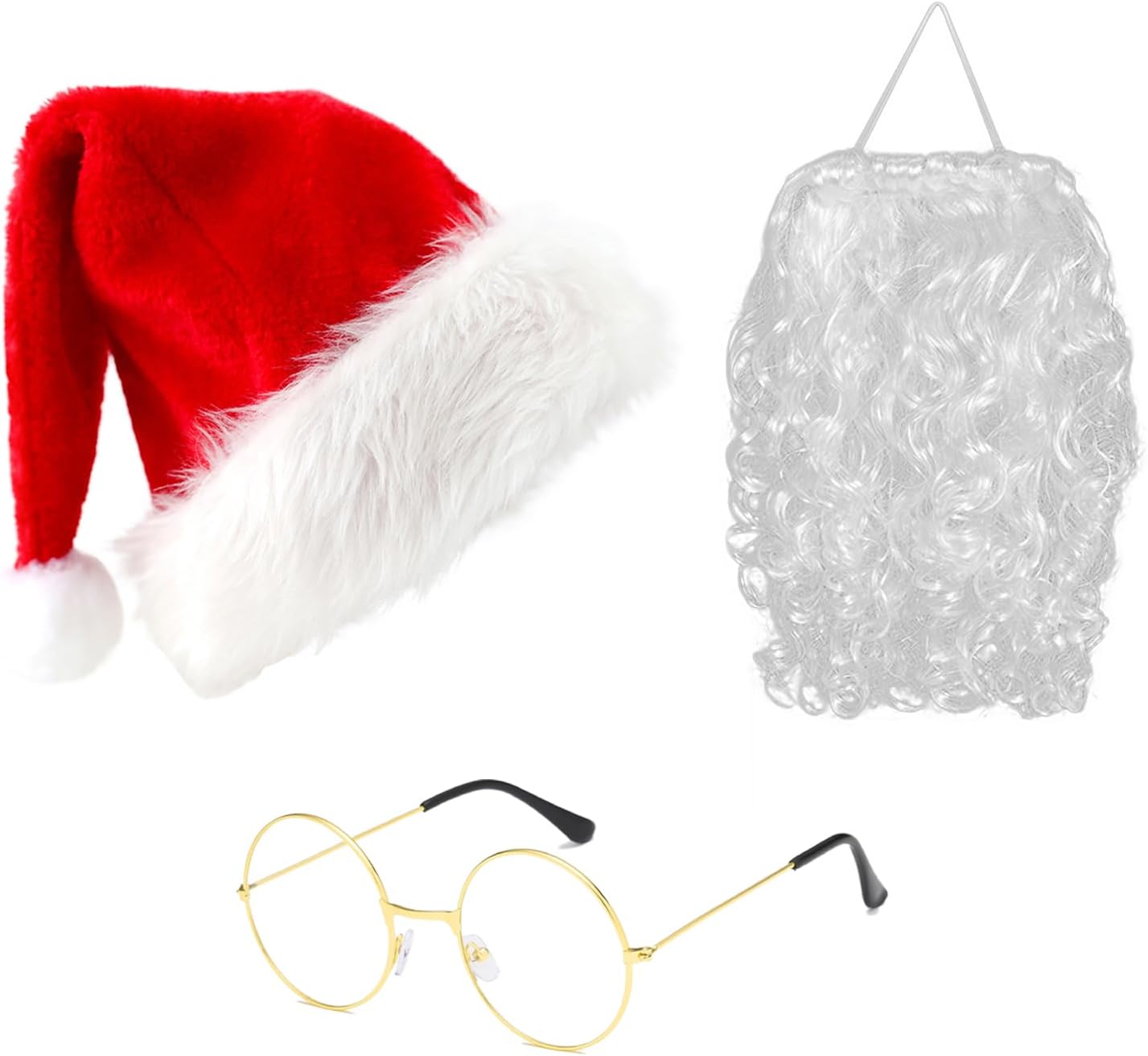 Santa Claus Costume Accessory Set – Includes Beard, Hat & Wire Rim Glasses for Christmas Party, Cosplay & Holiday Dress Up