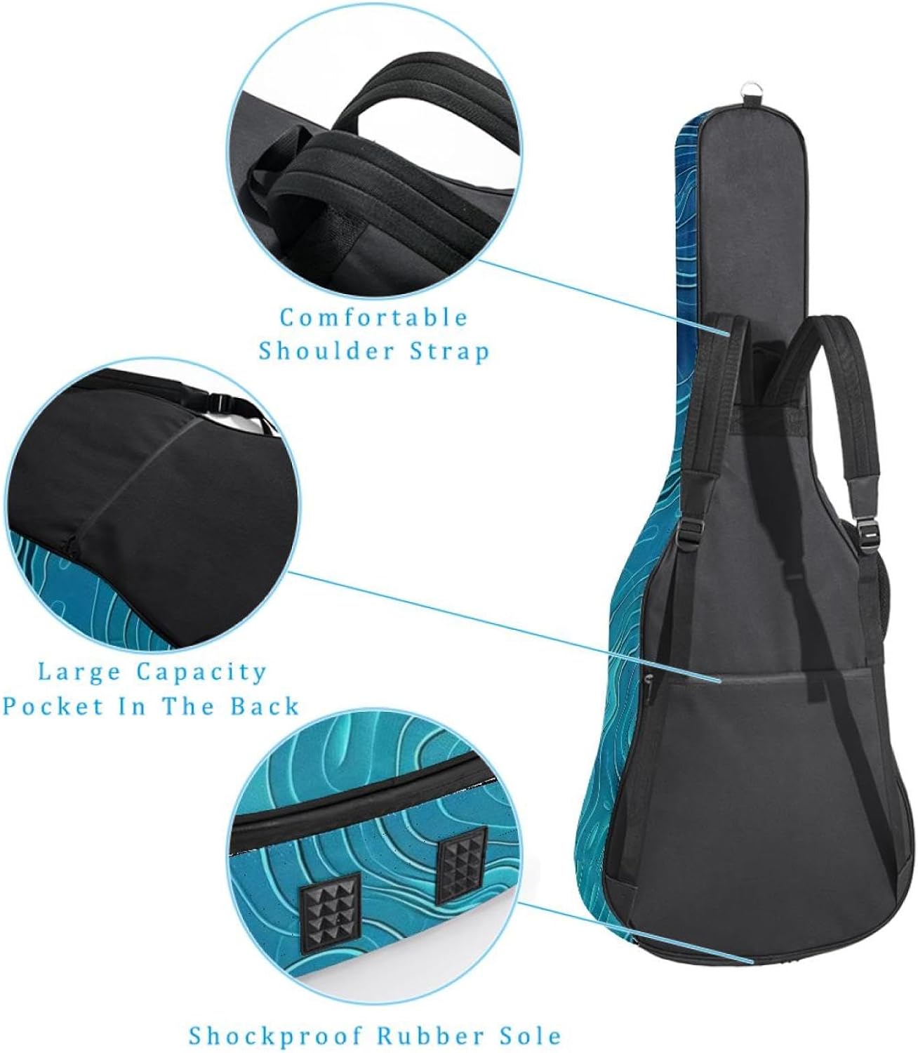 40 41 42 Inch Guitar Bags, Waterproof Padded Acoustic Guitar Case Backpack with Adjustable Shoulder Strap & Pockets, Abstract Lines Art Pattern