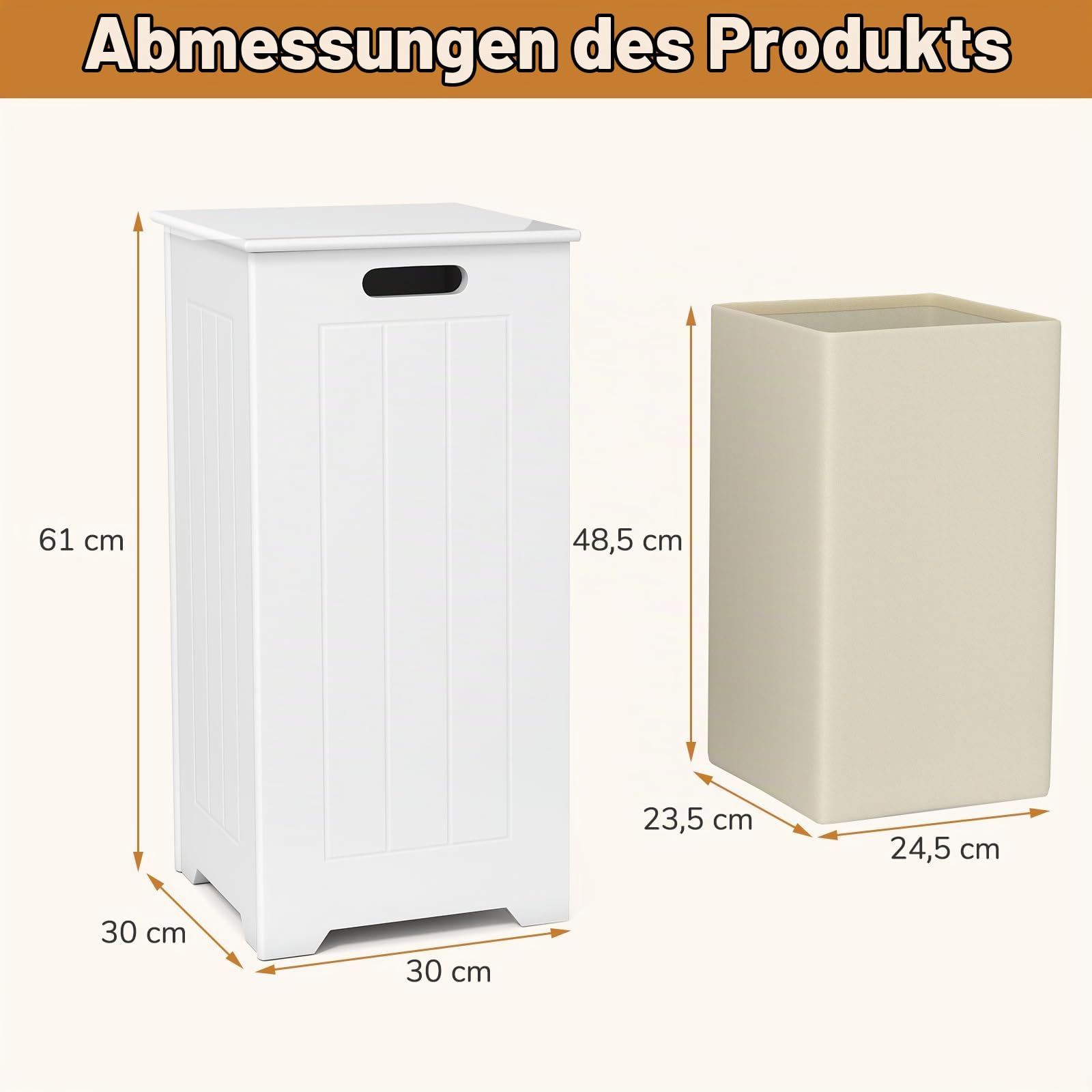 GIANETX 34 L Wäscheschrank Holz, Wäschetruhe mit Deckel & Griff, Wäschesammler mit Oberseite zur Aufbewahrung, Wäschesortierer für Badezimmer Wäscheraum Wohnzimmer Schlafzimmer (mit Wäschesack)