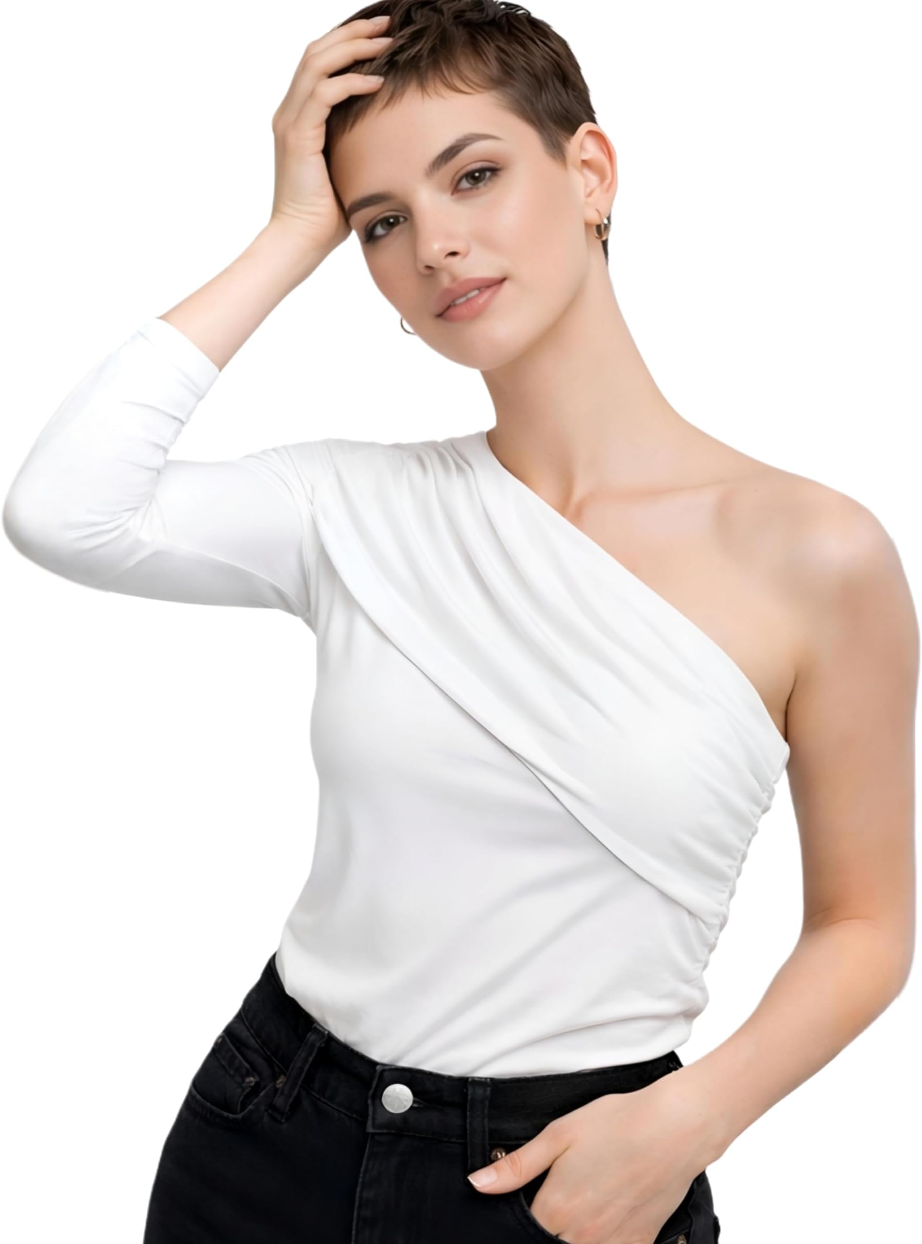 SOFTLINE ONE Long Sleeve OVERFOLD Ruched Cuddle TEE Microfiber TOP for Women