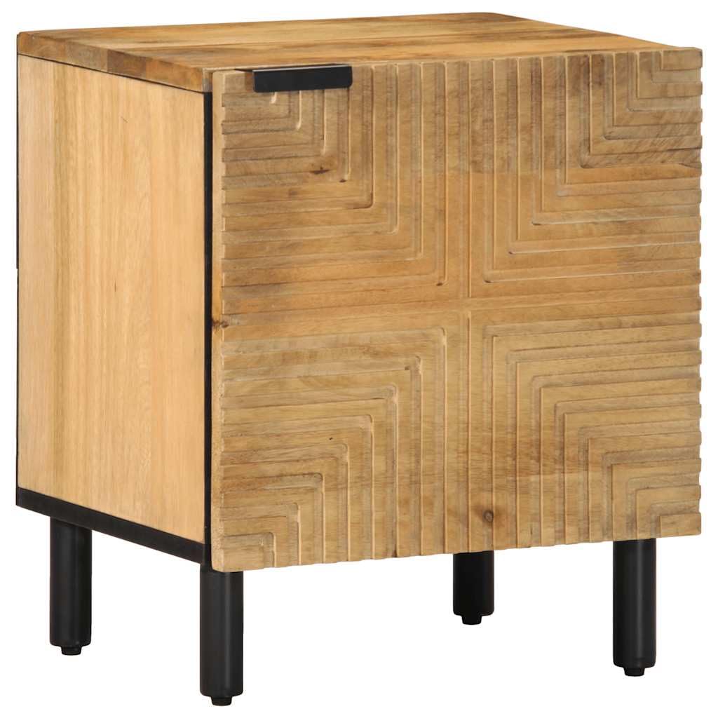 Massiver Mangoholz Nachttisch mit Metallbeinen - Robuster Beistelltisch mit Stauraum für Schlafzimmer und Wohnzimmer, Einzigartige Holzmaserung, Stabiles Möbelstück