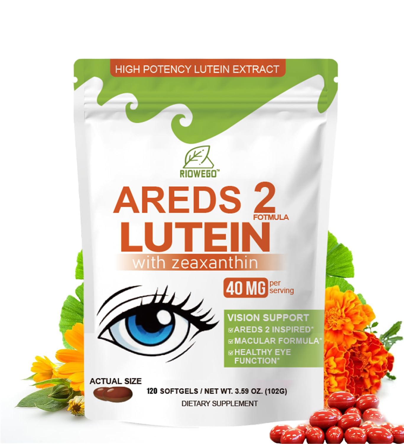 AREDS 2 + Advanced Lutein and Zeaxanthin Supplement-40mg Lutein & Zeaxanthin with Astaxanthin,Omega-3,EPA,DHA-Dietary Supplement for Eye Health Support,Vision Support-120 Softgels 120 Count (Pack of 1)