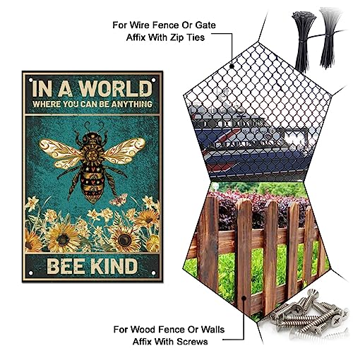 SUPERDANT Garden Metal Signs Bee Tin Signs Bee Flower Wall Plaque Funny Poster Art Be Kind Sign Metal Wall Sign for Man Cave Home Bedroom Garden Vintage Decor 20x30cm - Image 4