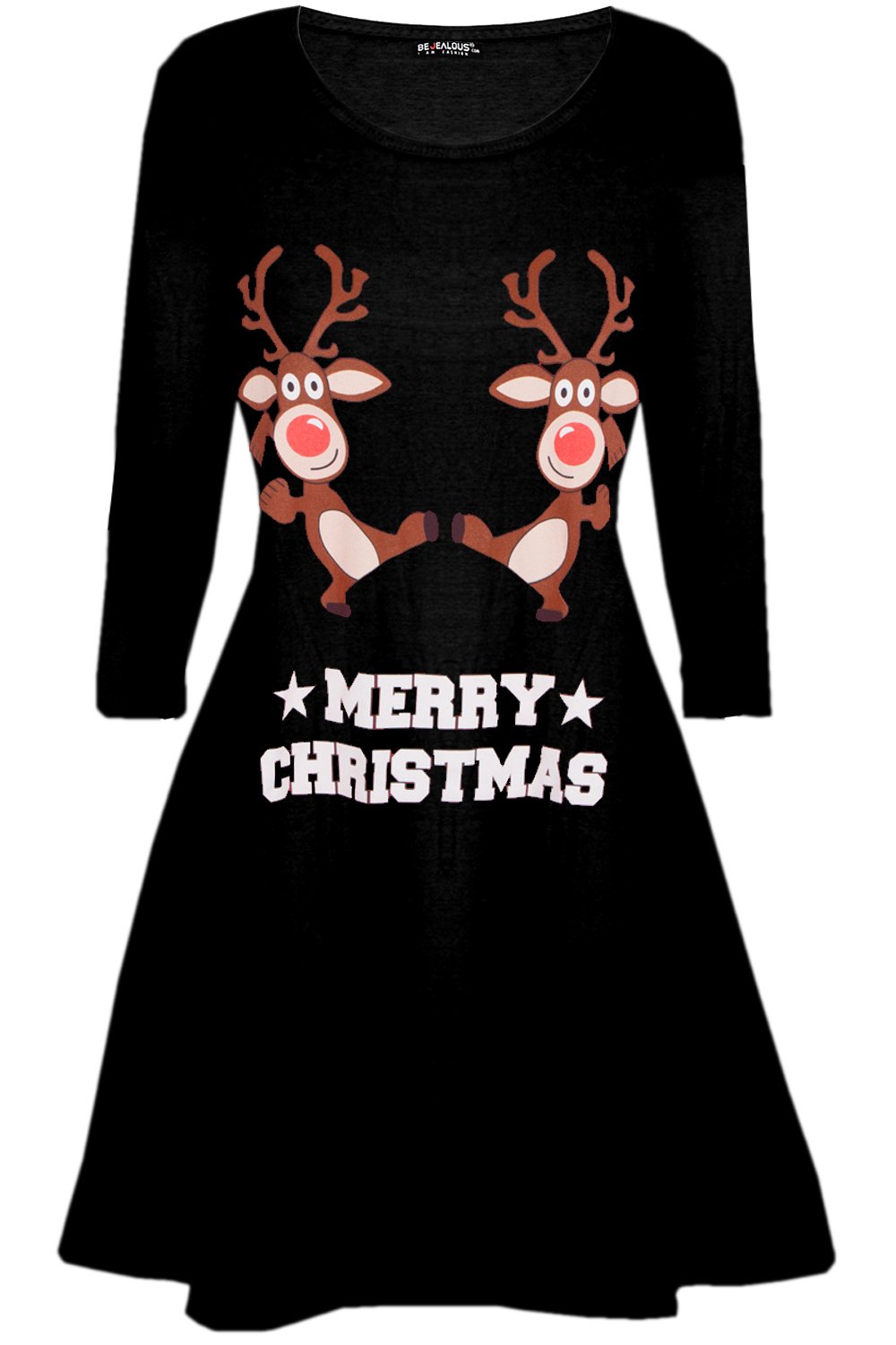 Fashion StarWomens Snowman Reindeer Flared Xmas Swing Dress