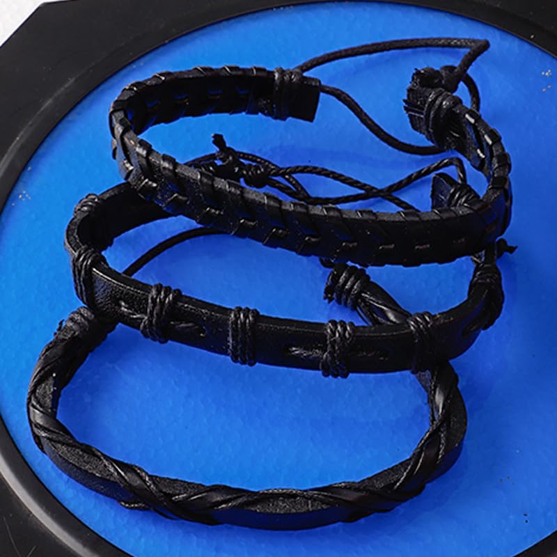6 Piezas Pulsera de Cuero Trenzado para Hombre Punk miniatura 4