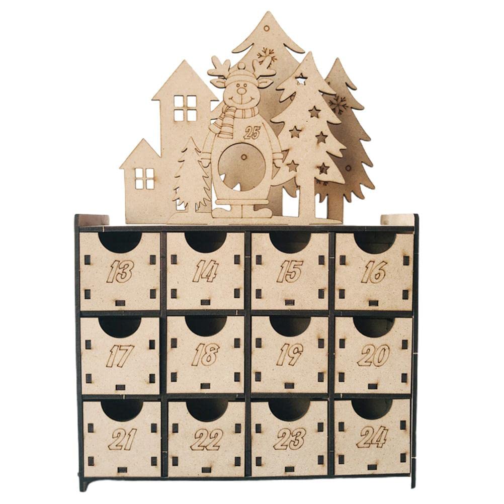 Calendario de Adviento de madera hecho a mano, cuenta regresiva de chocolate para Navidad, para niños, familia de Navidad reutilizable, color marrón
