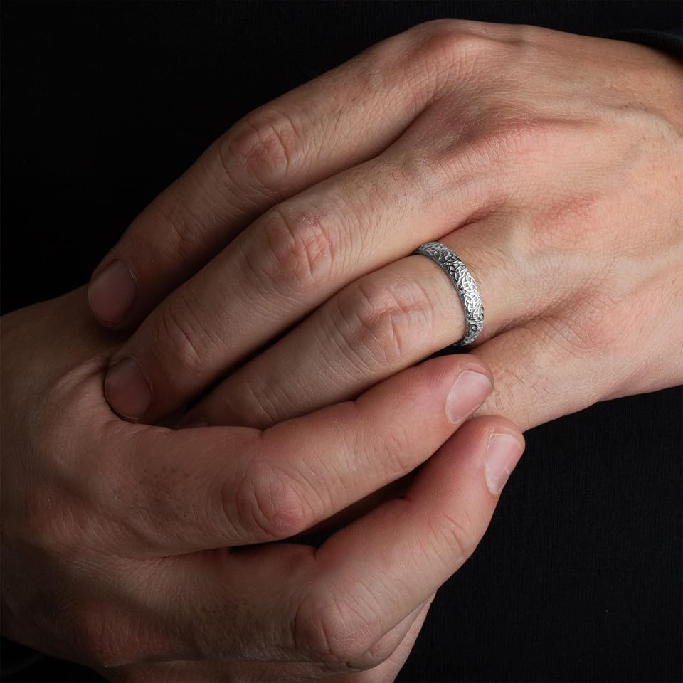 10K Yellow, White, and Rose Gold 4.3mm Wide Unisex Textured Irish Celtic Wedding Band Trinity Knot Eternity Ring, Available in Sizes 5-163