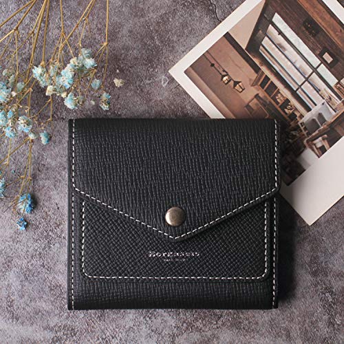Borgasets Women's RFID Blocking Small Compact Bifold Leather Pocket Wallet Ladies Mini Purse (Crosshatch Black) - Thumbnail 7