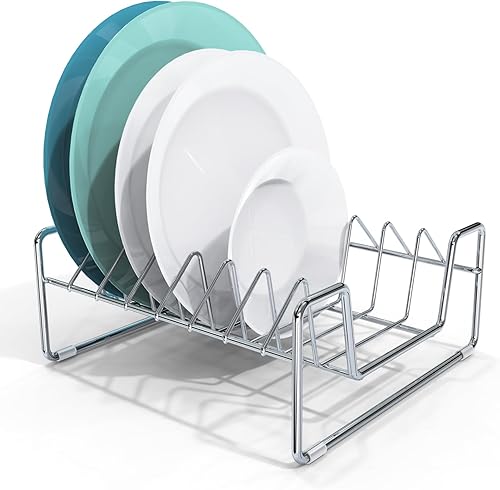 Estante para platos de 8 ranuras, organizador de platos de acero inoxidable, estante seco para armario y cajón, soporte para platos llanos, tapa de