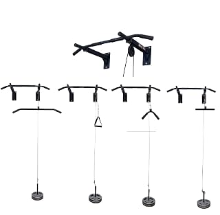 ALLYSON FITNESS Pull Up Bar Wall Mounted Chin Up Bar Side Pulley with Lats Bar, Tricep Bar, U Bar and Solid Fitness Accessory for Home Gym-(Color Black) Without Weight