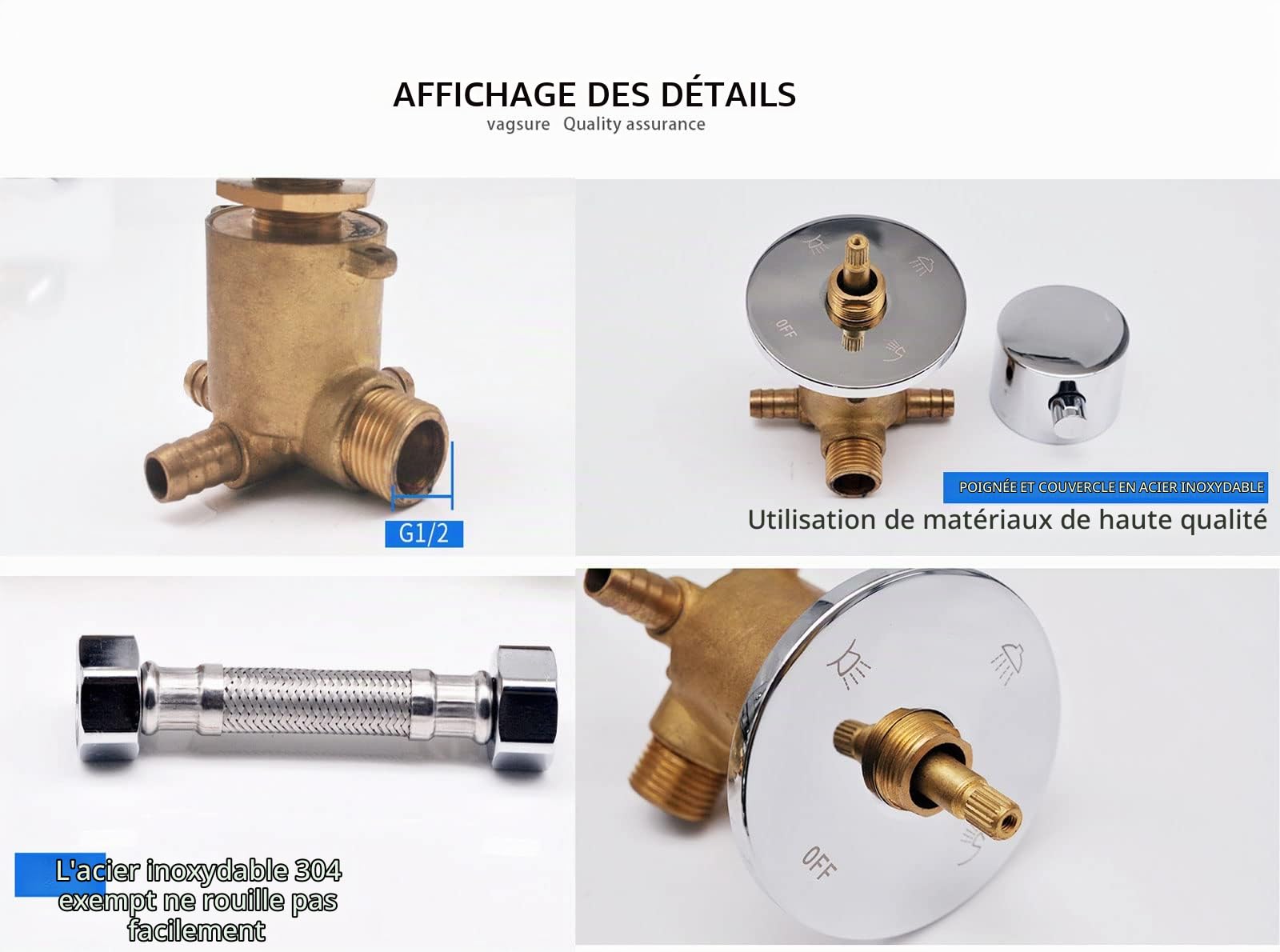 Mitigeur Thermostatique Robinet De Douche, 2/3/4 Voie Laiton Mitigeur Cabine De Douche Filetage/Intubation Aves Cartouche En Céramique, Pour Cabine Ou Hammam, G1/2" Screw 2 Way