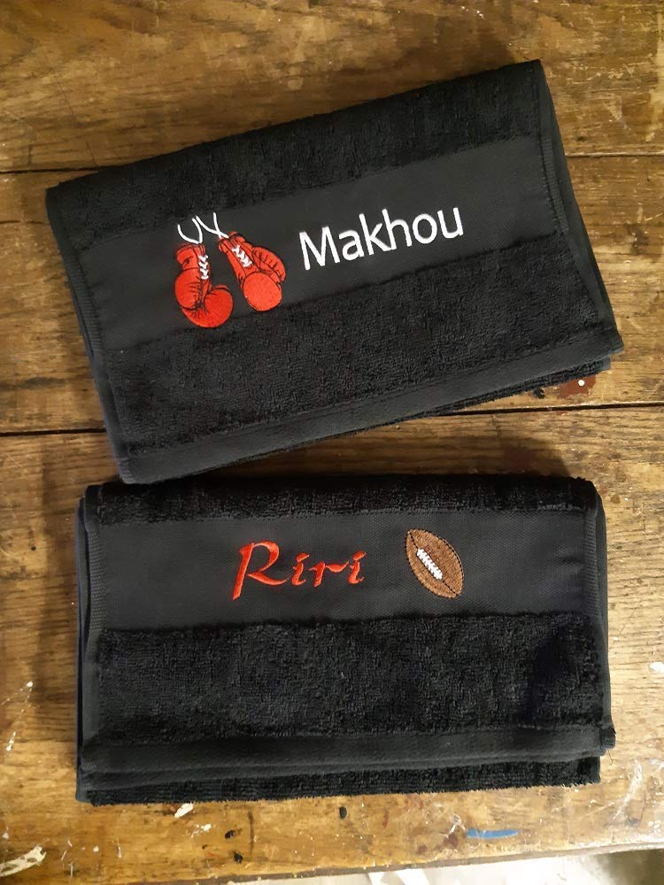 Serviette de Sport personnalisée prénom brodé, 30x140cm,18 Motifs Sportif au Choix