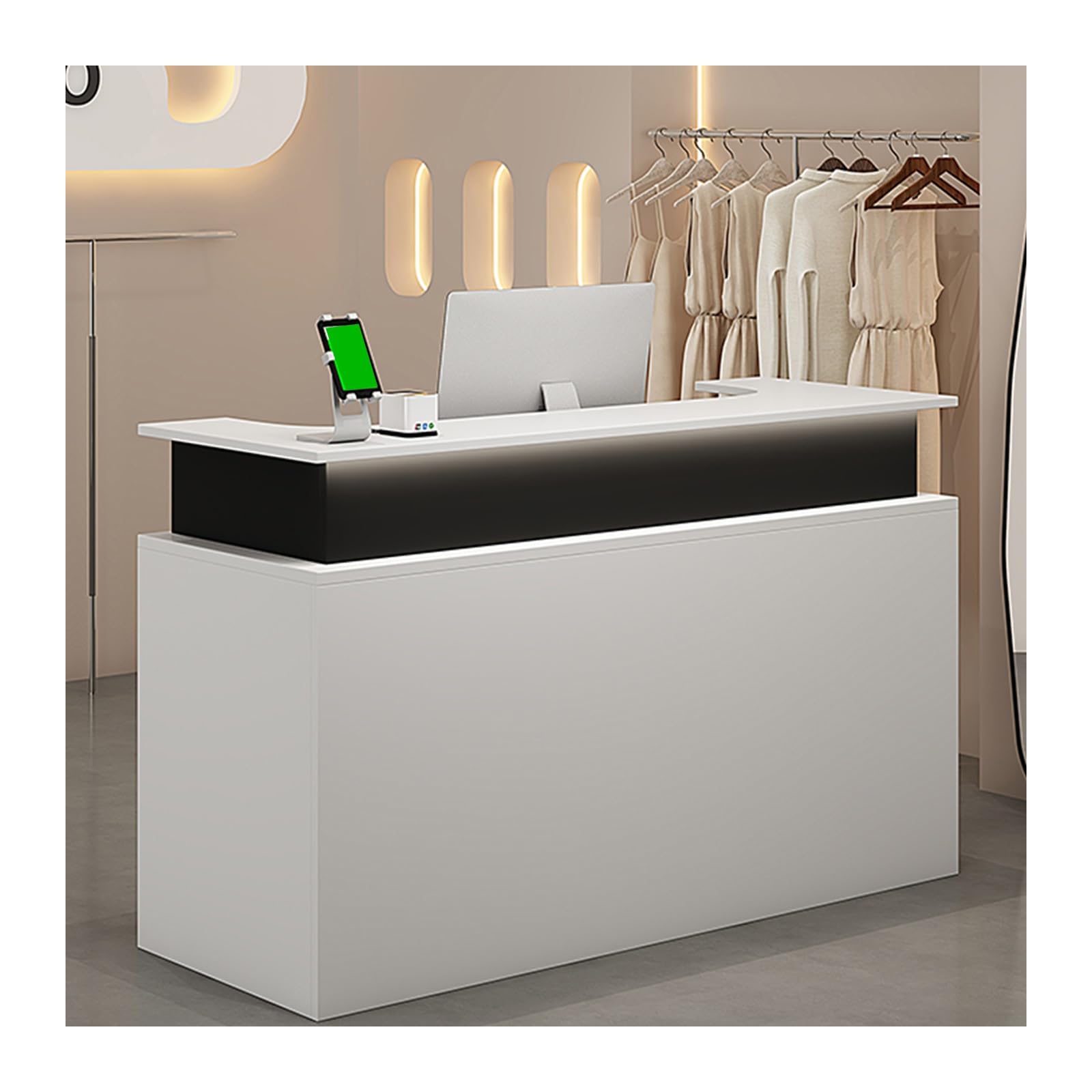 Comptoir de réception LED avec bureau de 100 cm – Bureau de bienvenue moderne pour salons et magasins, mobilier d'affichage élégant, parfait pour le service client et les zones de réception