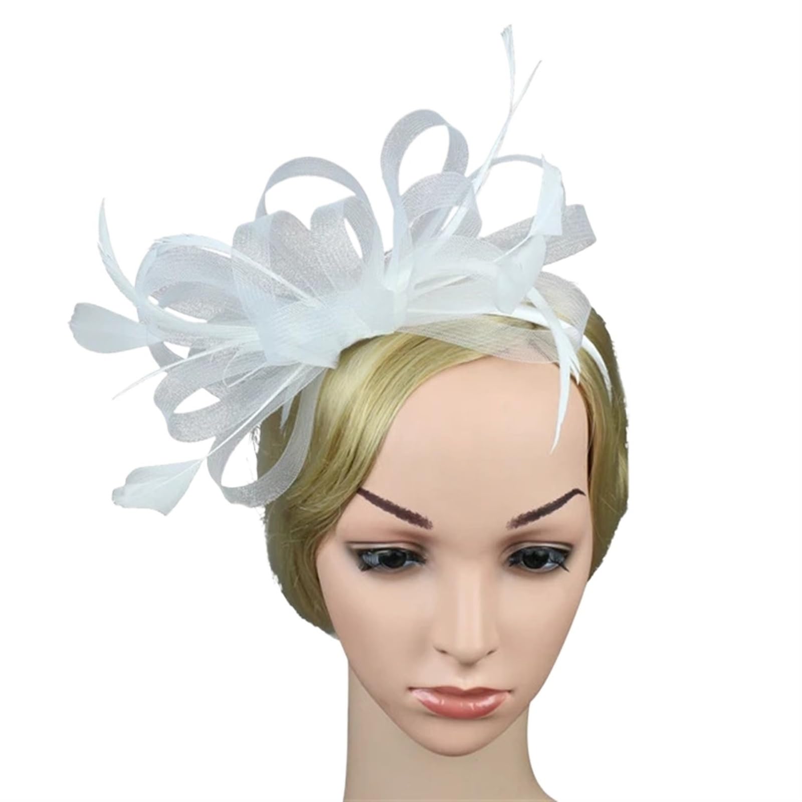UALXPAO Wedding Hats Women Chic Fascinator Hat Cocktail Wedding Party Church Headpiece Elegant Headwear Feather Hair Accessories Bride Hairpin for Tea Party,Weddings(WHITE)