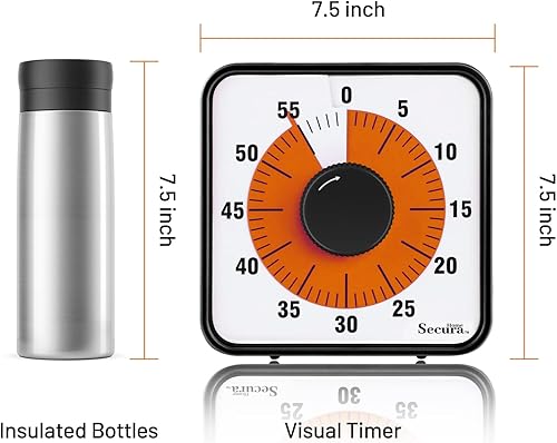 Miniatura 7 de Secura Home Temporizador visual de 60 minutos, reloj con temporizador de cuenta regresiva de gran tamaño de 7.5 pulgadas para niños y adultos,