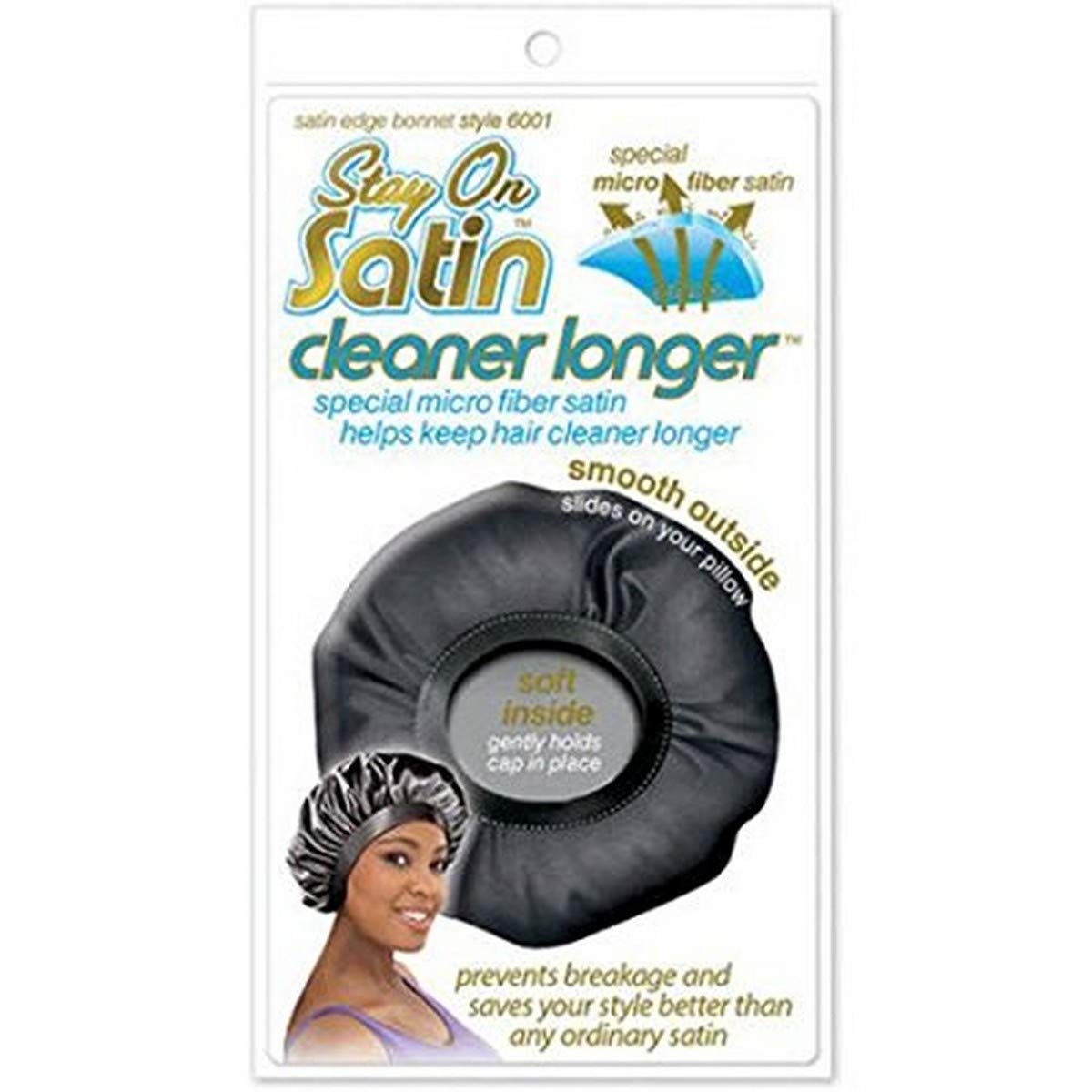 Stay On Satin Hair Wrap Edge Cleaning Fiber Womens Bonnet for Sleeping & Cleaner, Longer Hair, Black